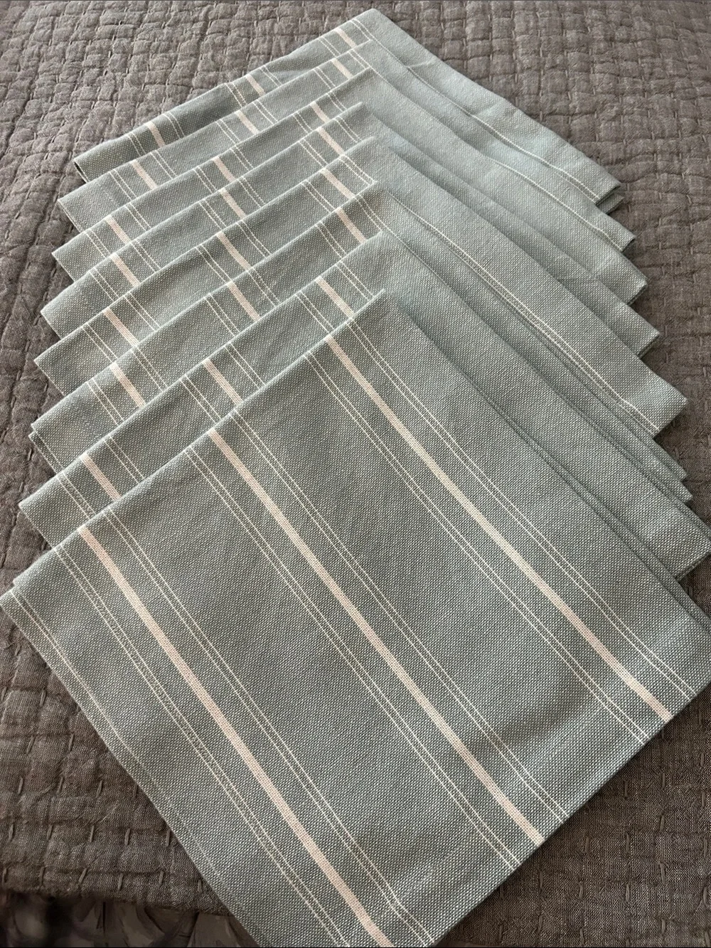 Pottery Barn Set of 8 Striped Cotton Napkins -teal blue-20” square